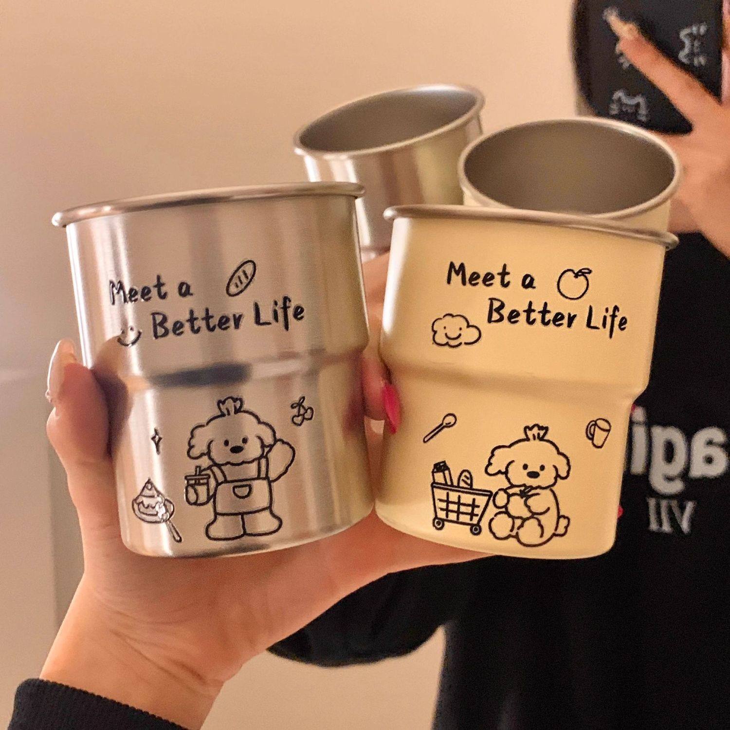可爱小狗漱口杯家用牙刷杯子洗漱杯情侣学生宿舍不锈钢儿童刷牙杯