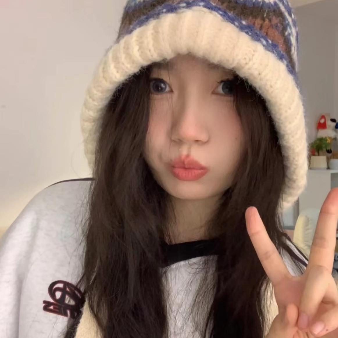 彩色波浪花纹针织帽韩版女生