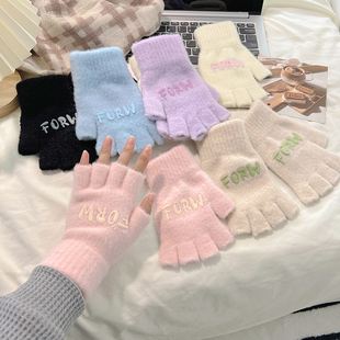 冬季 可爱触屏手套女保暖加绒加厚学生骑车防寒防风百搭五指棉手套