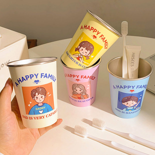 304不锈钢漱口杯套装 家庭一家牙刷高颜值简约可爱亲子刷牙杯创意