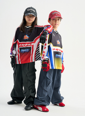 FUJAM儿童街舞潮牌赛车T恤运动潮搭polo衫少儿hiphop街舞表演服装