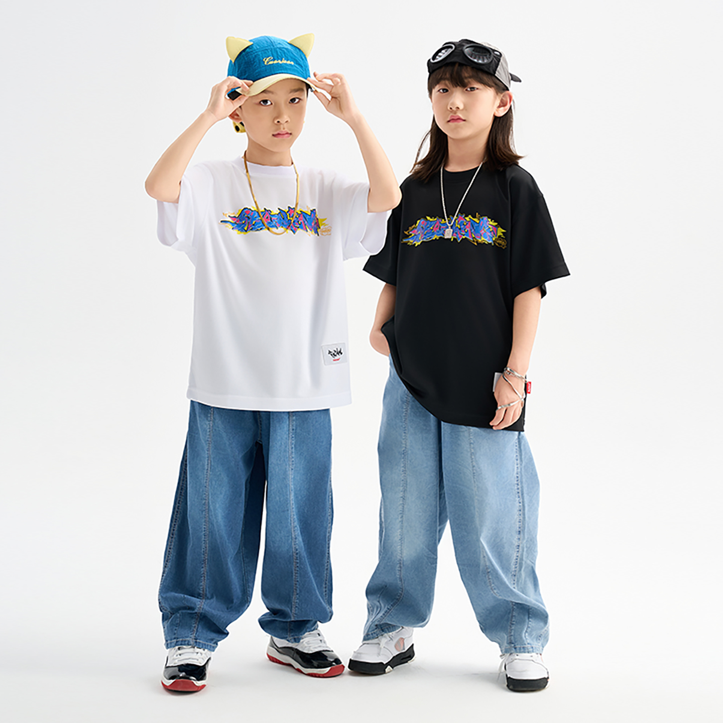 FUJAM潮牌童装儿童街舞演出服套装hiphop帅气潮服滑板运动休闲T恤
