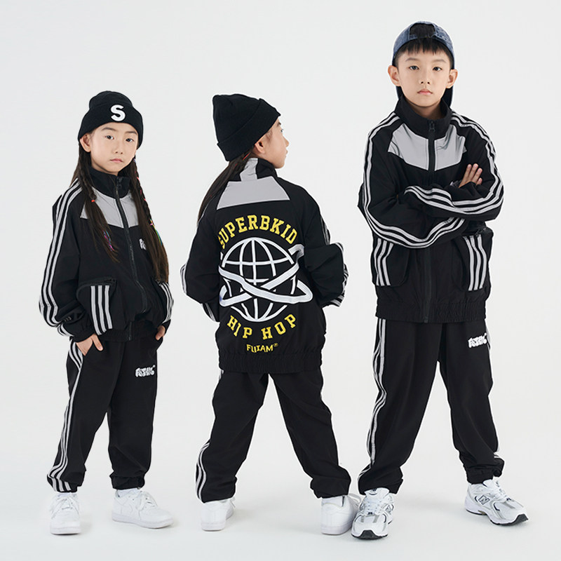 少儿街舞服装hiphop童装潮牌bboy弹力风衣套装秋季嘻哈比赛演出服