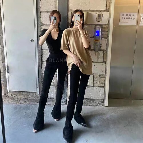高腰马蹄裤高腰马蹄裤弹力