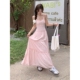 小个子145夏季 简约优雅收腰温柔风连衣裙150甜美粉色V领仙吊带裙