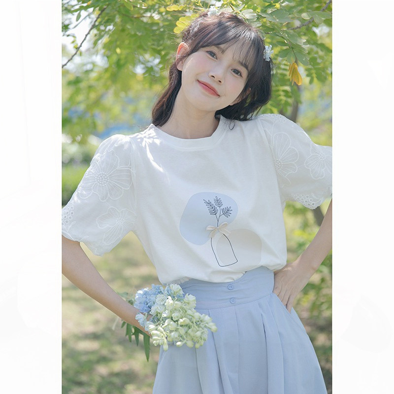 文艺小清新百搭上衣夏季新款短袖T恤女学院风学生简约时尚衣服ins