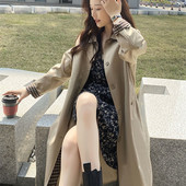 风衣外套女2025年春秋新款 小个子宽松百搭垂感大衣 格子拼接中长款