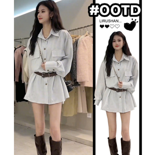 法式小众设计长袖衬衫连衣裙子女装2025春夏季新款小个子短裙夏季