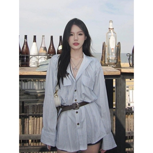 学院风衬衣短裙气质休闲连衣裙子 新款 设计感Polo领衬衫 裙女春秋装