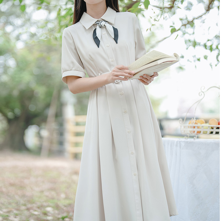 正式场合白色收腰服装连衣裙女夏