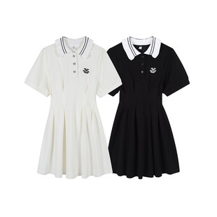 夏季 纯欲绝美仙女收腰显瘦学院风白色polo连衣裙子 小个子茶歇法式