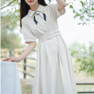 少女学生白色收腰服装连衣裙女夏季新款答辩穿搭教资面试衬衫裙子