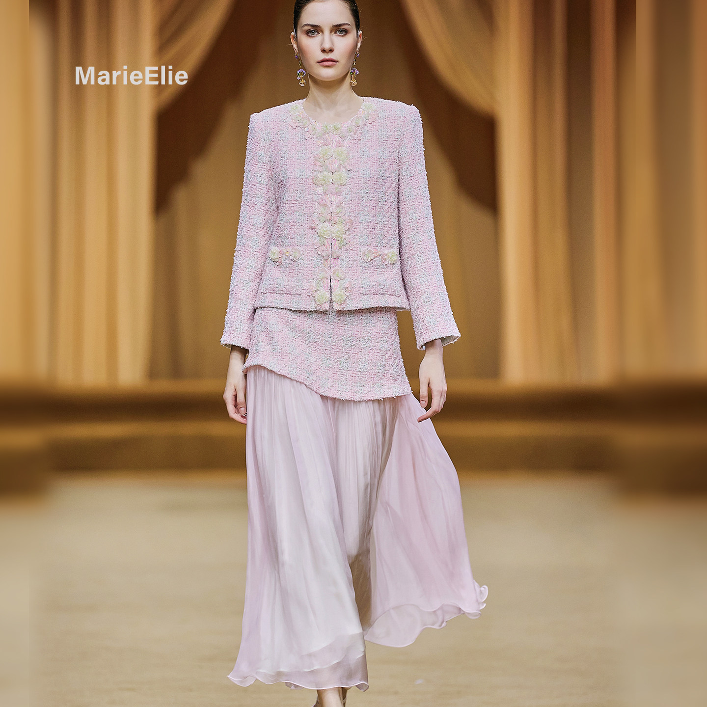 Marie Elie小香风粗花呢外套百褶裙两件套女秋冬轻奢优雅显瘦套装,女装/女士精品,时尚套装,淘宝优惠券,粉丝福利购,淘宝优惠卷
