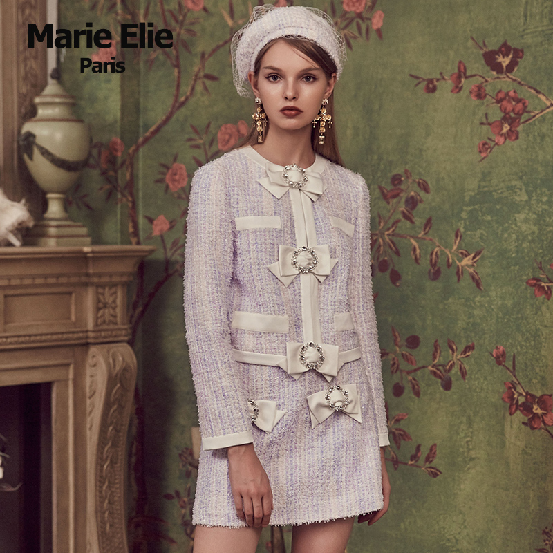 Marie Elie秋冬新款 淑雅紫萱花呢半裙EAA32P05807