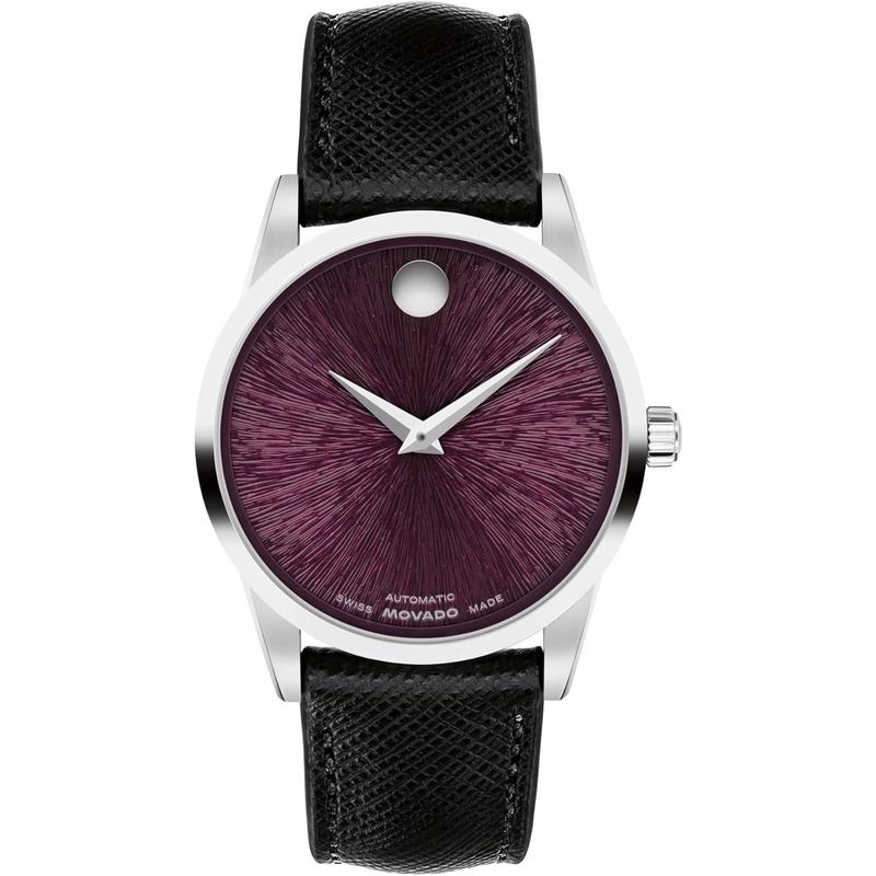 Movado/摩凡陀女士自动机械腕表mm 经典圆形樱桃表盘真皮表带防水