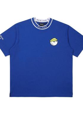 代购MALBON GOLF男士运动T恤透气吸汗轻便舒适蓝色聚酯纤维100