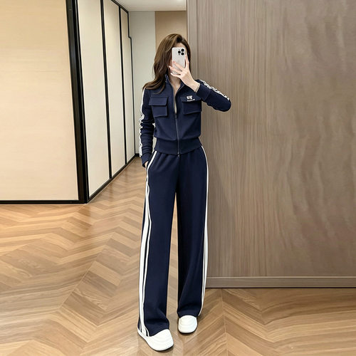 美式慵懒风运动休闲套装女秋季新款时尚炸街连帽卫衣阔腿裤两件套