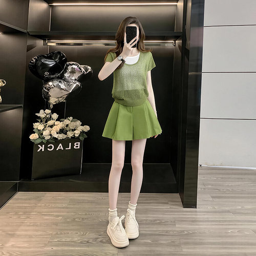 小个子俏皮活泼套装裙女夏季2026超火减龄绝美针织衫牛仔短裙套装