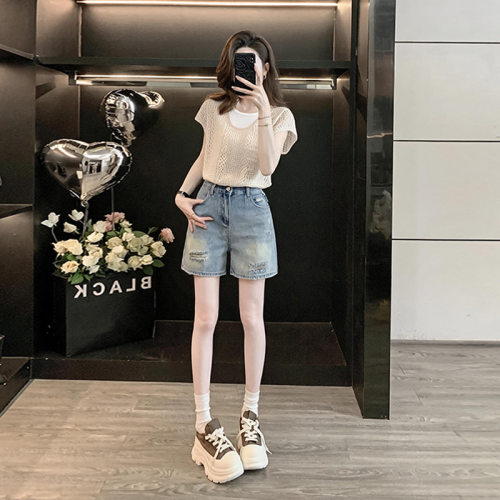小个子俏皮活泼套装裙女夏季2026超火减龄绝美针织衫牛仔短裤套装