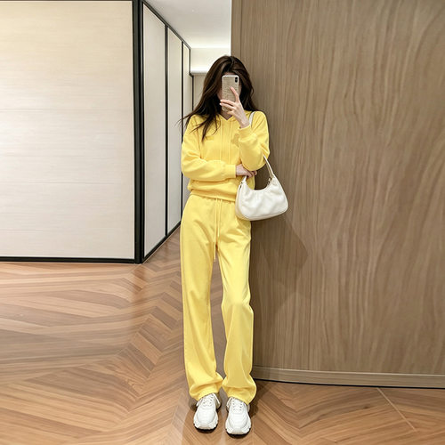 韩版休闲时尚运动套装春秋季新款纯色连帽减龄甜酷卫衣两件套女装