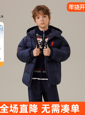 POLO WALK童装 男童羽绒服短款2025新款冬季儿童外套上衣保暖连帽