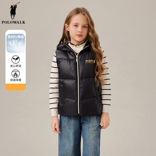 polowalk童装 女童羽绒马甲短款秋冬季儿童外套保暖上衣坎肩连帽