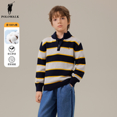 纯棉打底衫 线衫 男童半开襟毛衣条纹秋冬儿童针织衫 POLOWALK童装