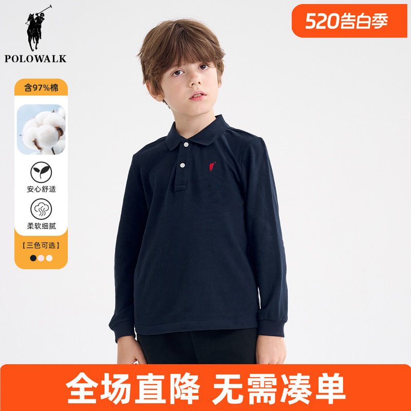 POLOWALK童装 儿童长袖t恤polo衫2026春秋男女童套头休闲打底上衣