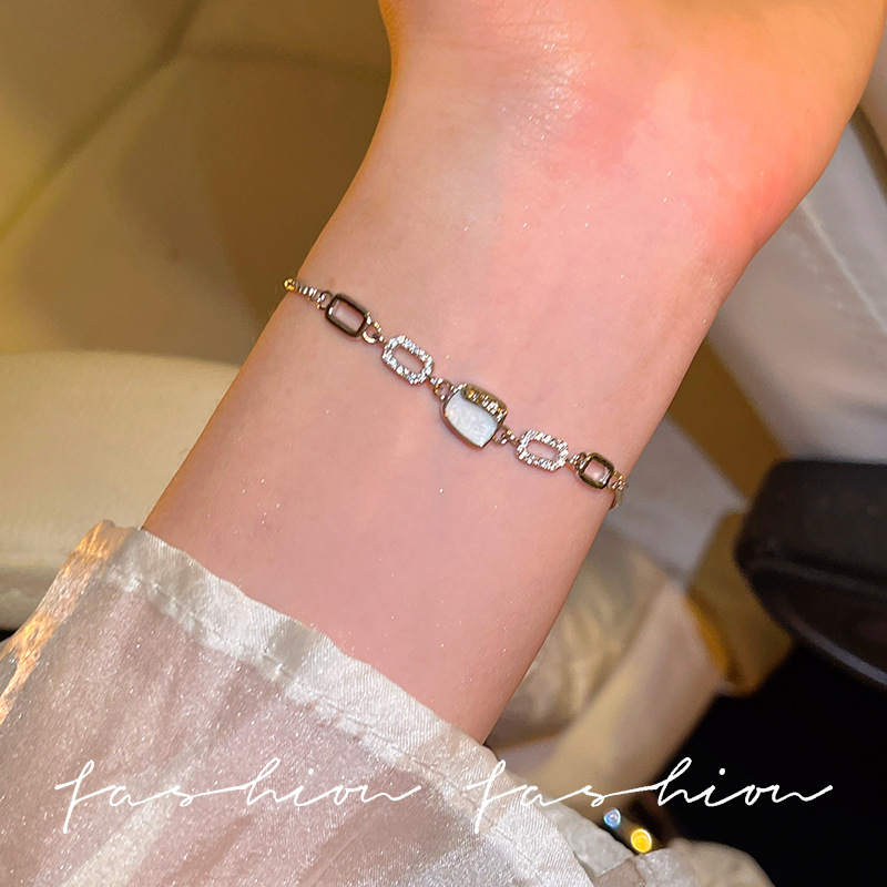 椭圆形简约镶嵌手链女ins风手镯