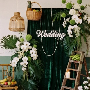 金丝绒布幔墨绿色绒布舞台幕布婚庆背景布置纱幔网红打卡背景幔