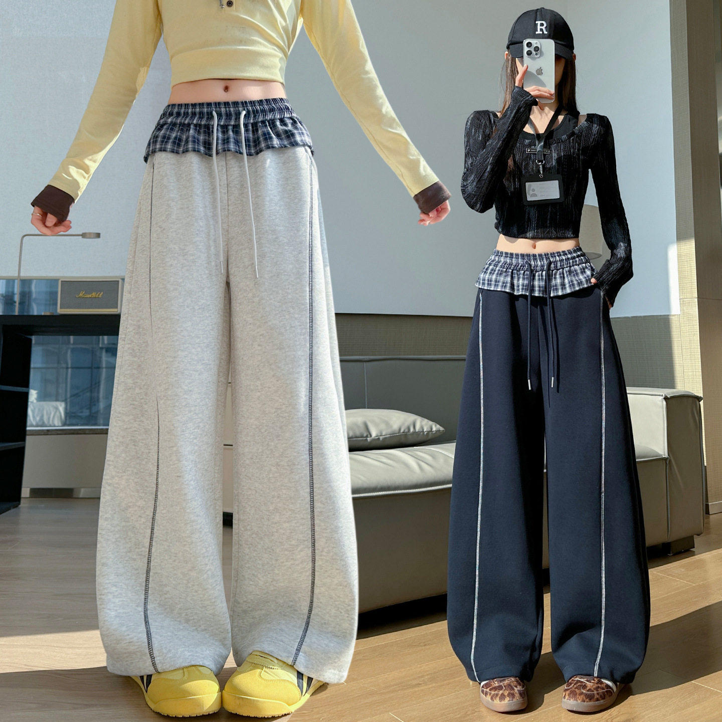 2026春季新款美式裤子慵懒松弛感休闲裤屁帘假两件直筒运动卫裤潮