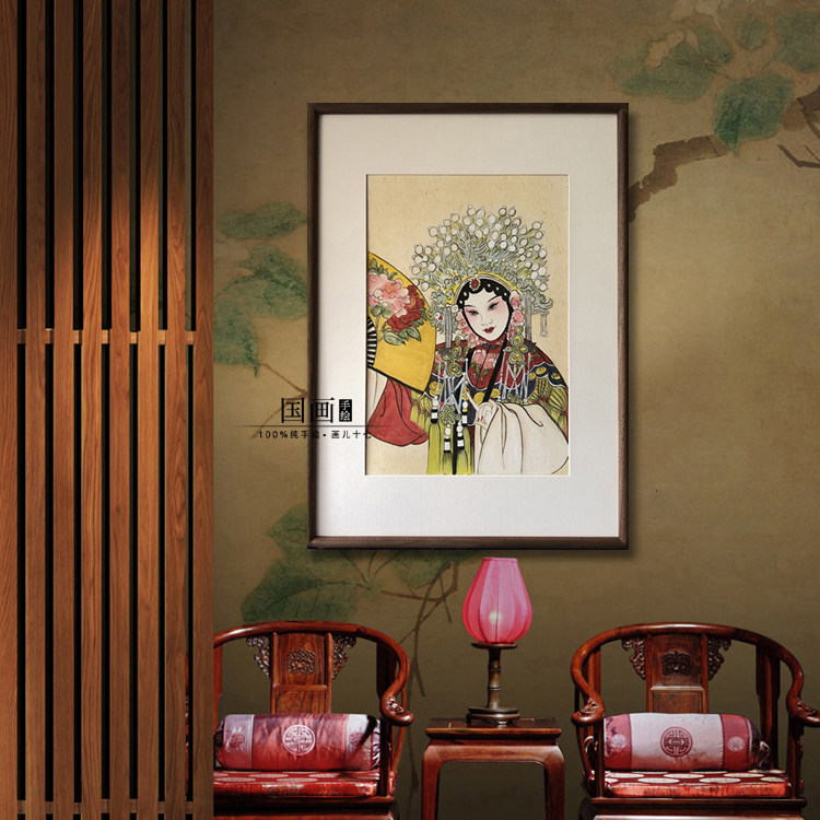 【贵妃醉酒】手绘新中式工笔京剧戏曲人物国画客厅沙发装饰墙壁画
