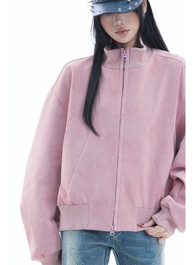 kk soul美式街头高级感PU皮飞行员夹克外套甜酷棒球风情侣皮衣潮