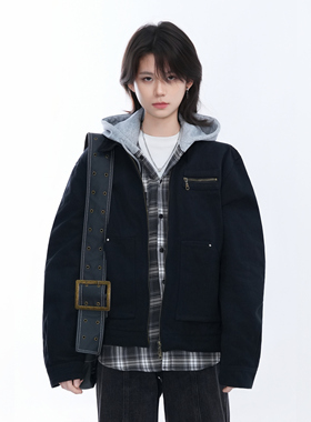 kk soul美式复古cleanfit黑色工装夹克男女情侣设计感宽松短外套