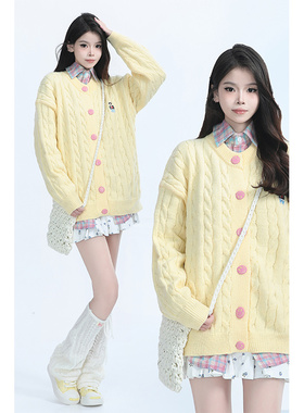 kk soul秋冬韩系甜美多巴胺软糯毛衣外套小熊刺绣单排扣休闲开衫