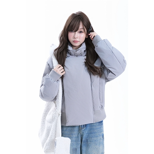kk soul韩系复古氛围感毛领帽短款羽绒服女冬季慵懒风保暖面包服