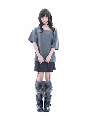 kk soul纯欲风斜领套头宽松百搭短袖ins显瘦露基础款辣妹肩T恤夏