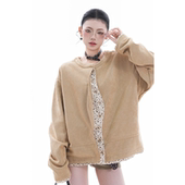 soul休闲小碎花不规则拼接麂皮夹克2026新款 小众宽松圆领外套