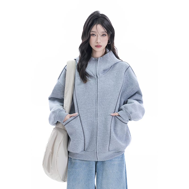kk soul美式重磅解构设计连帽卫衣开衫中性风复古廓形高级感外套