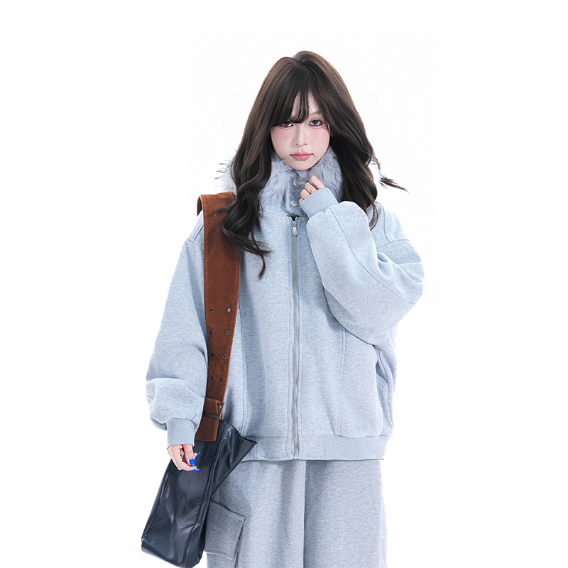 kk soul冬季复古毛领连帽简约棉服外套解构设计感百搭防寒棉衣潮