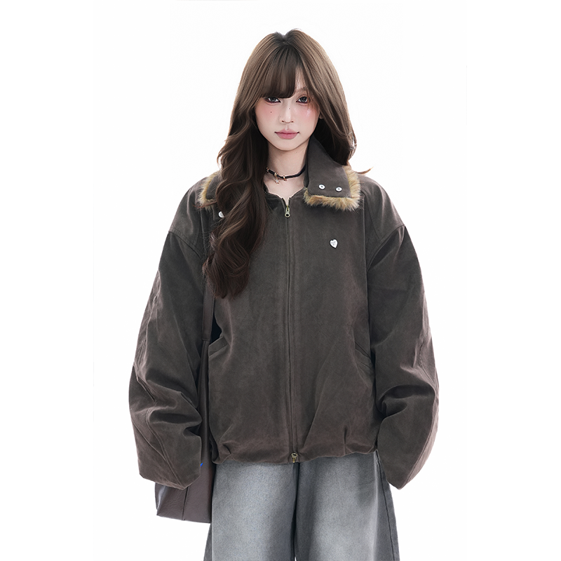 kk soul美拉德绒毛麂皮绒翻领棉服外套女冬季潮牌重磅座山雕夹克