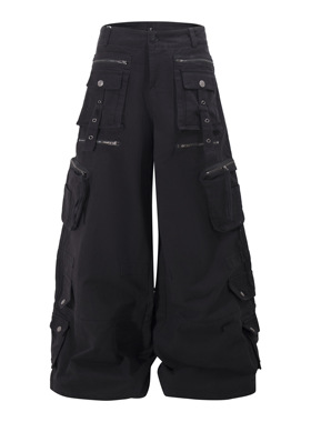 kk soul美式街头宽松牛仔拖地长裤嘻哈重工机能解构多口袋工装裤