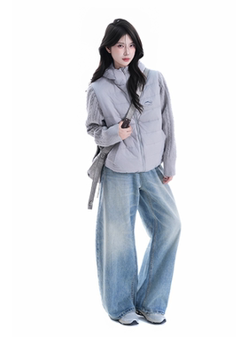 kk souk美式针织拼接连帽排骨羽绒服外套冬季白鸭绒情侣面包服潮