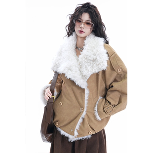 kk soul美式大翻毛领白鸭绒卡其工装羽绒服冬季小众设计保暖外套