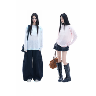 kk soul美式复古苏哈线插肩袖长袖罩衫女t恤春夏新款宽松防晒上衣
