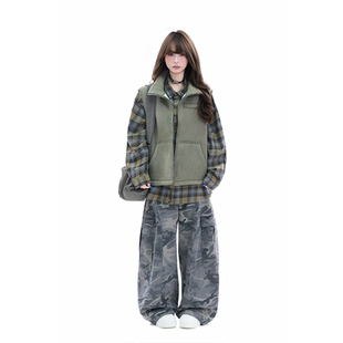 kk soul美式复古麂皮绒棉服马甲潮牌冬季高级感叠穿百搭情侣外套