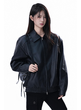 kk soul美式复古黑色机车风皮夹克街头痞帅宽松设计感外套上衣潮