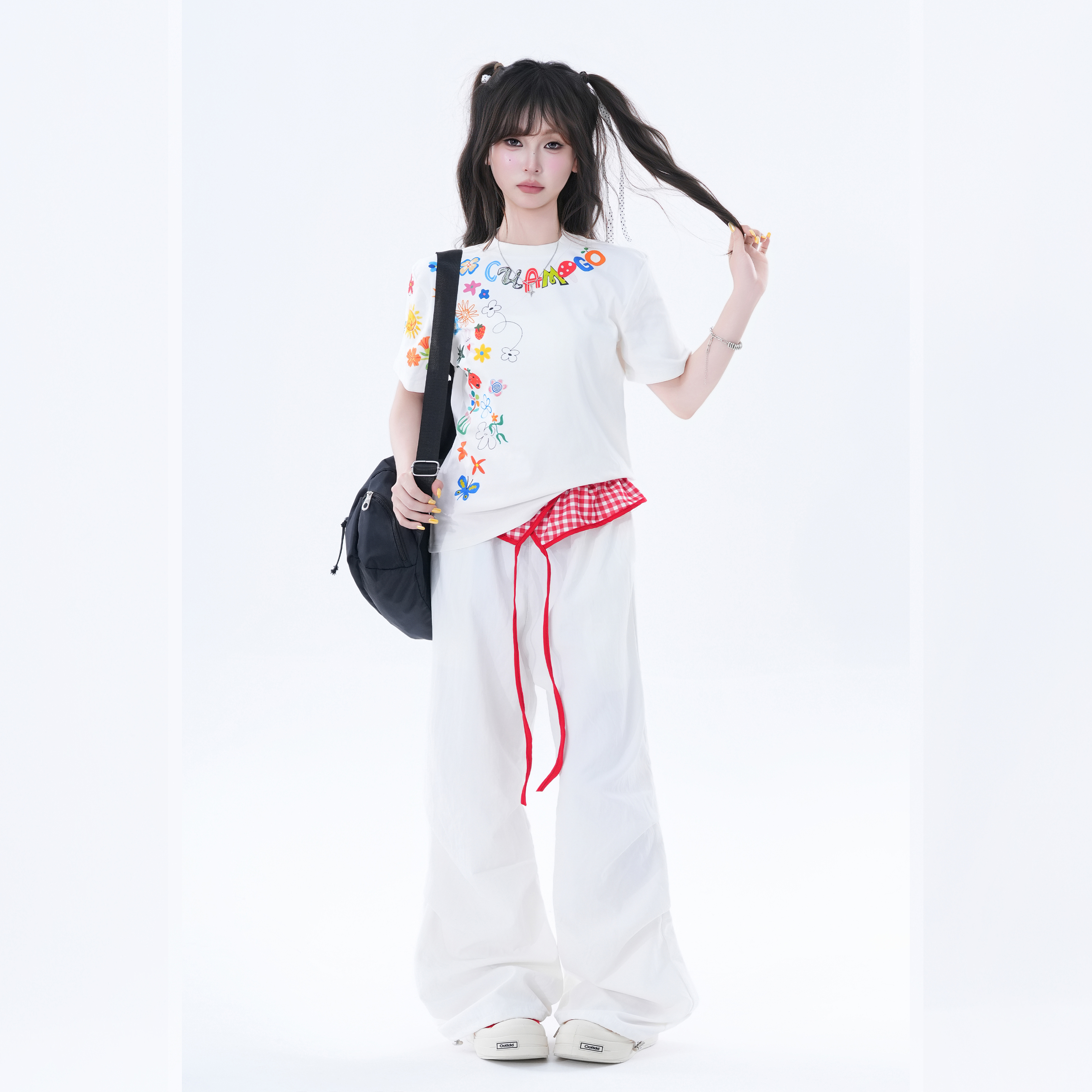 kk soul多巴胺字母涂鸦印花短袖T恤女夏新款甜美修身显瘦正肩上衣