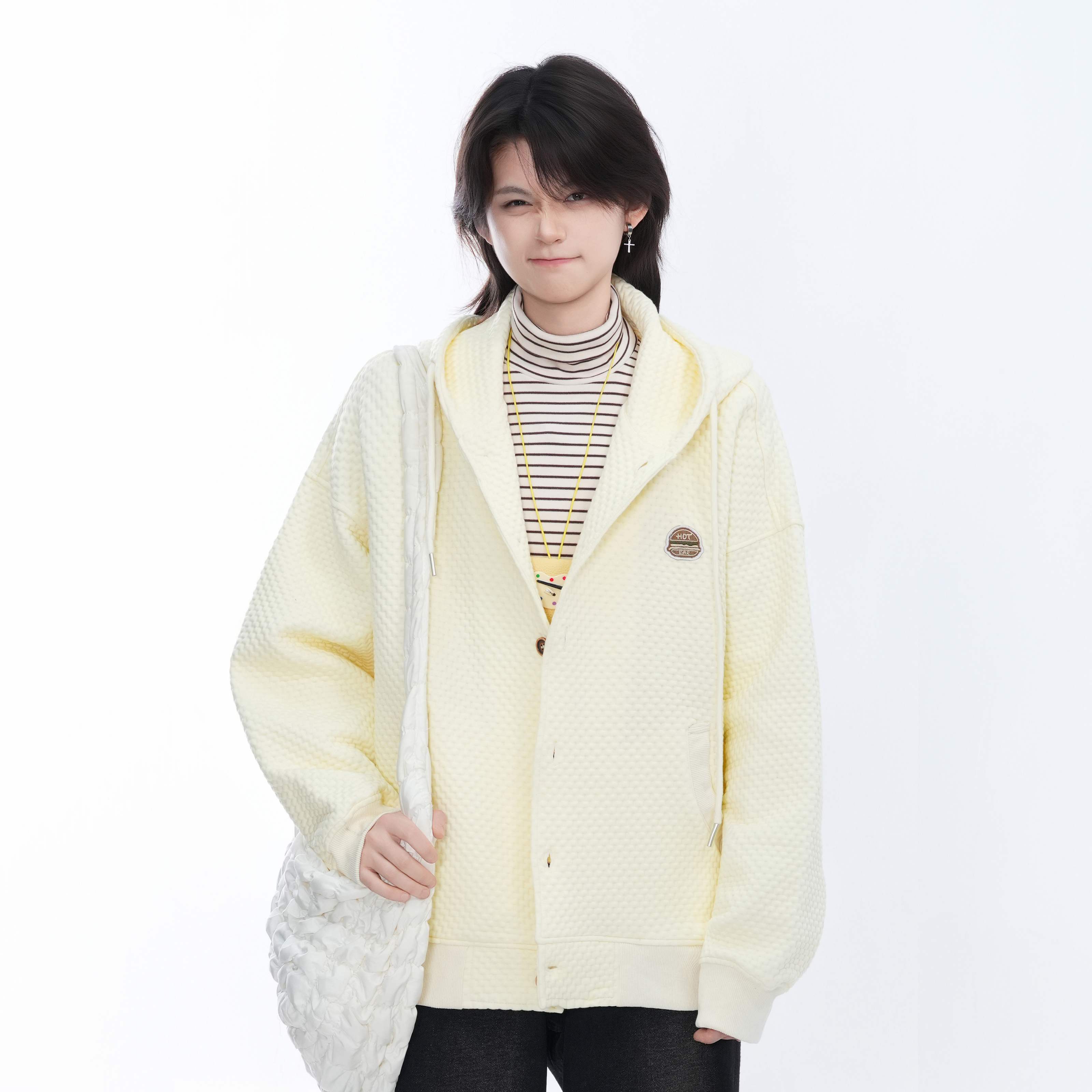 kk soul小众设计感创意格纹卫衣女春秋新款简约宽松百搭连帽外套