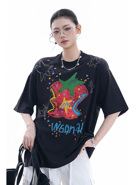 kk soul美式复古苹果印花圆领短袖T恤夏季设计感小众宽松甜酷上衣